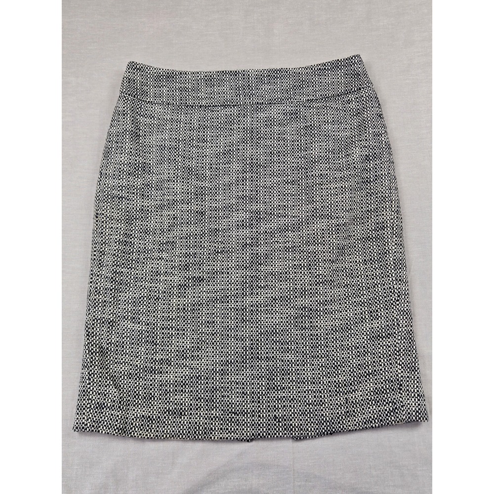 Loft Black White Basketweave Tweed Pencil Skirt Womens 4 Cotton Blend
